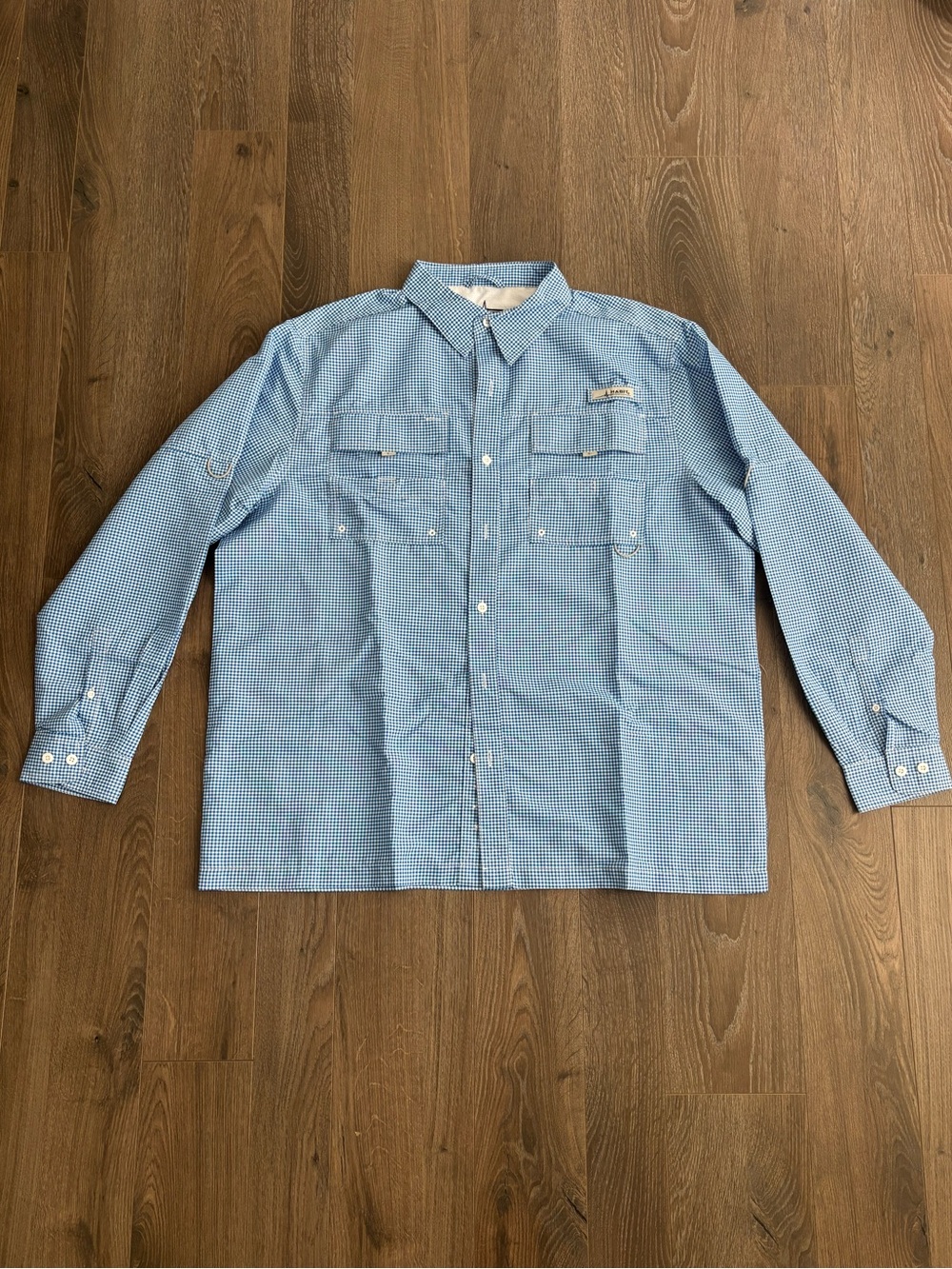 Men's Blue Micro-Check Long-Sleeve Button-Down Shirt